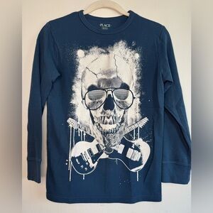 Place Navy Skull and Guitar Long Sleeve Boys Tee (Size XL)